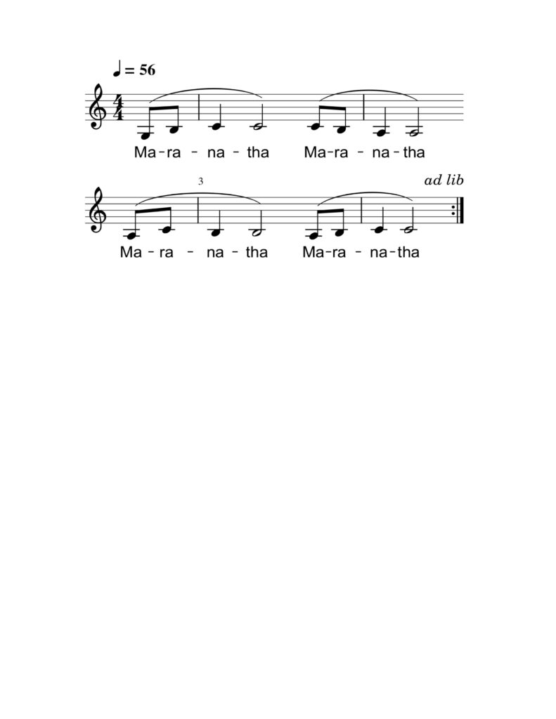 Partition du mantra Maranatha extrait du livret Chantons pour la Terre, Chantons pour le Nouveau Monde